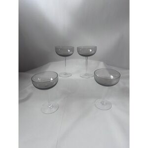 4 Grey MCM Tinted Champagne Coupe Glasses Clear Stem  Retro Style 5 7/8"
